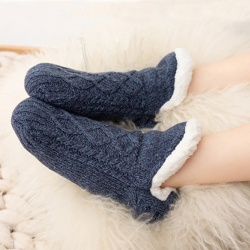 Fleece Slipper Socks Navy Blue
